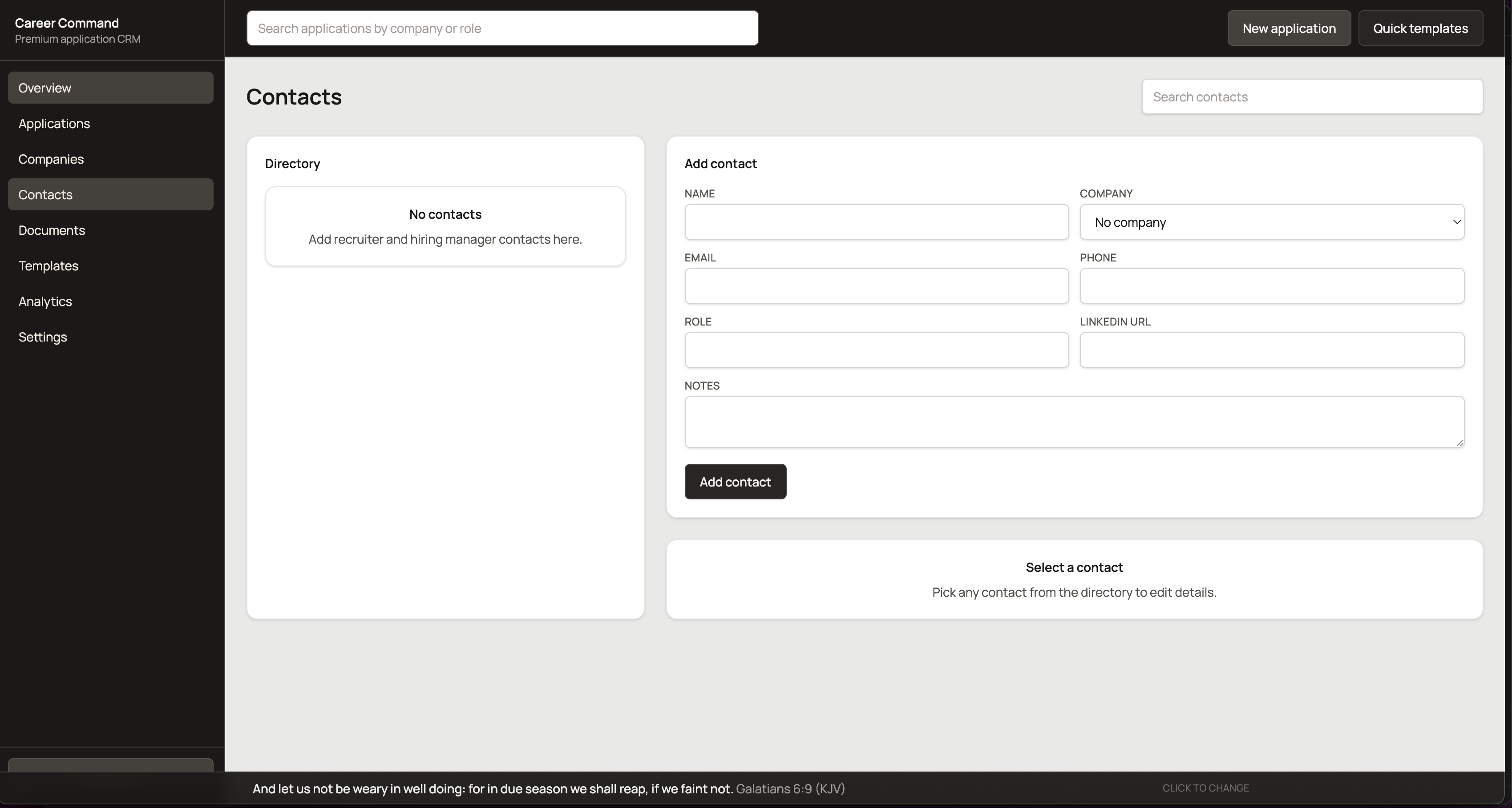 Application Command Centre contacts directory