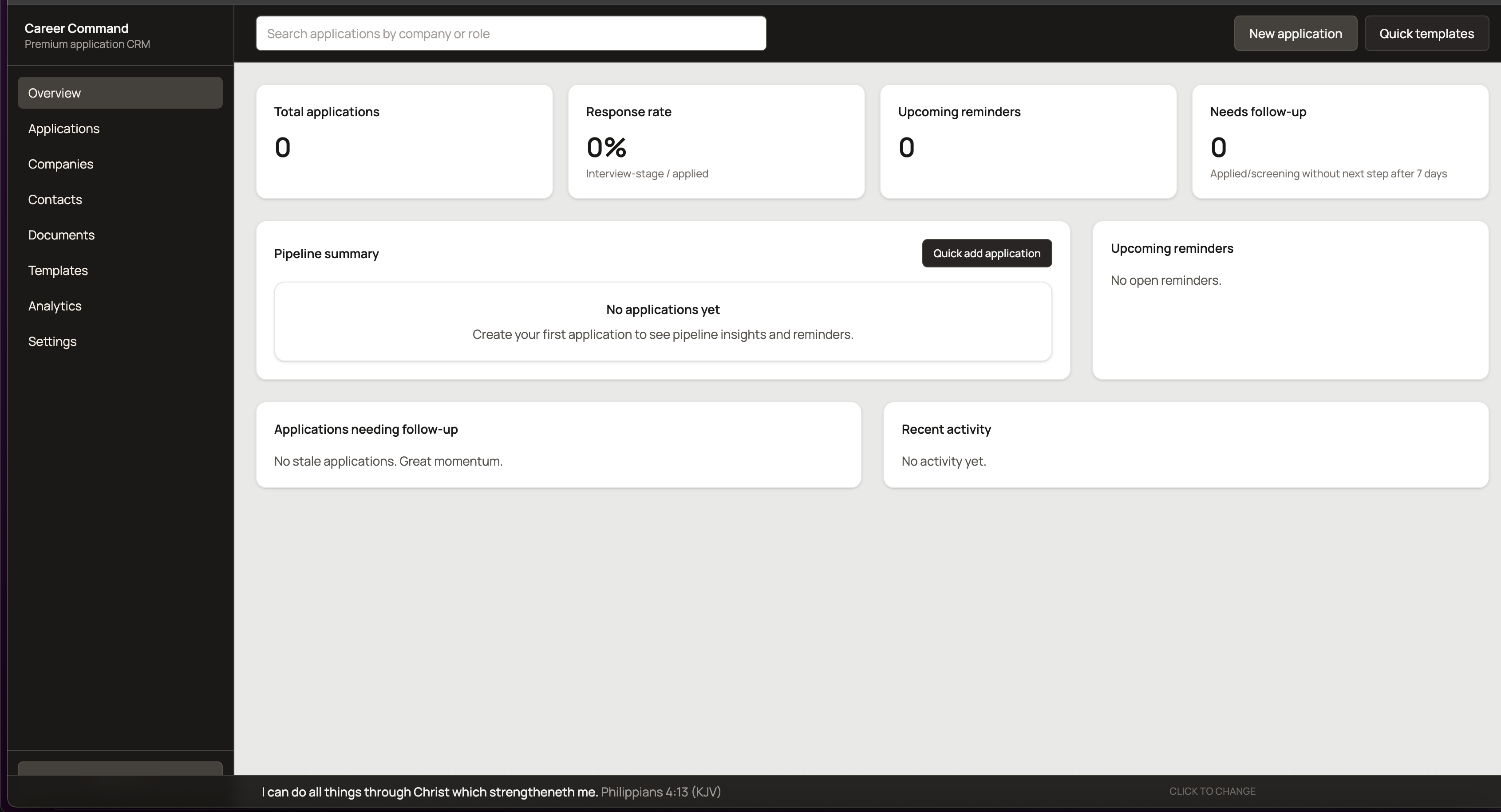 Application Command Centre overview dashboard