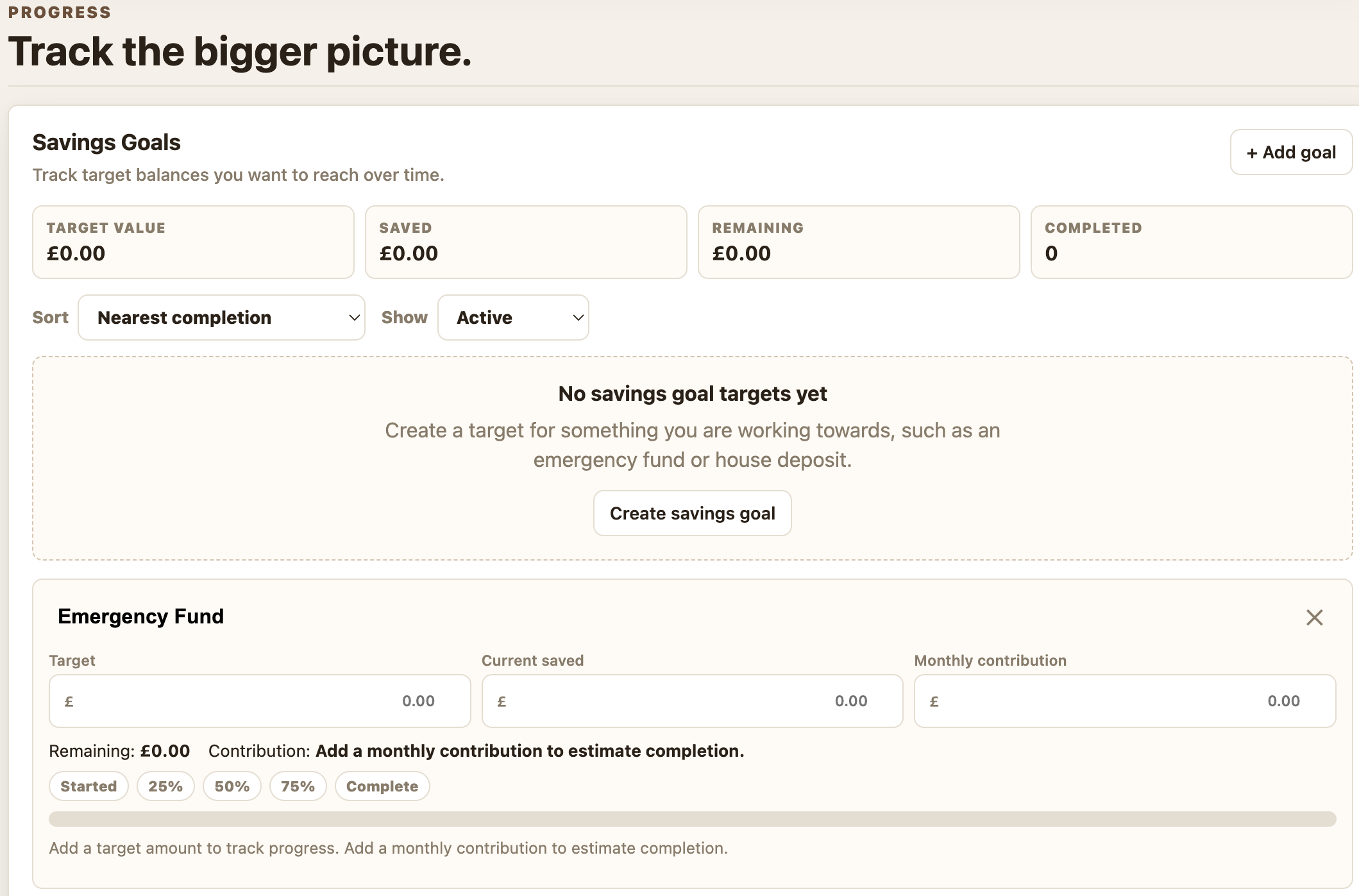 Savings goals progress tracking